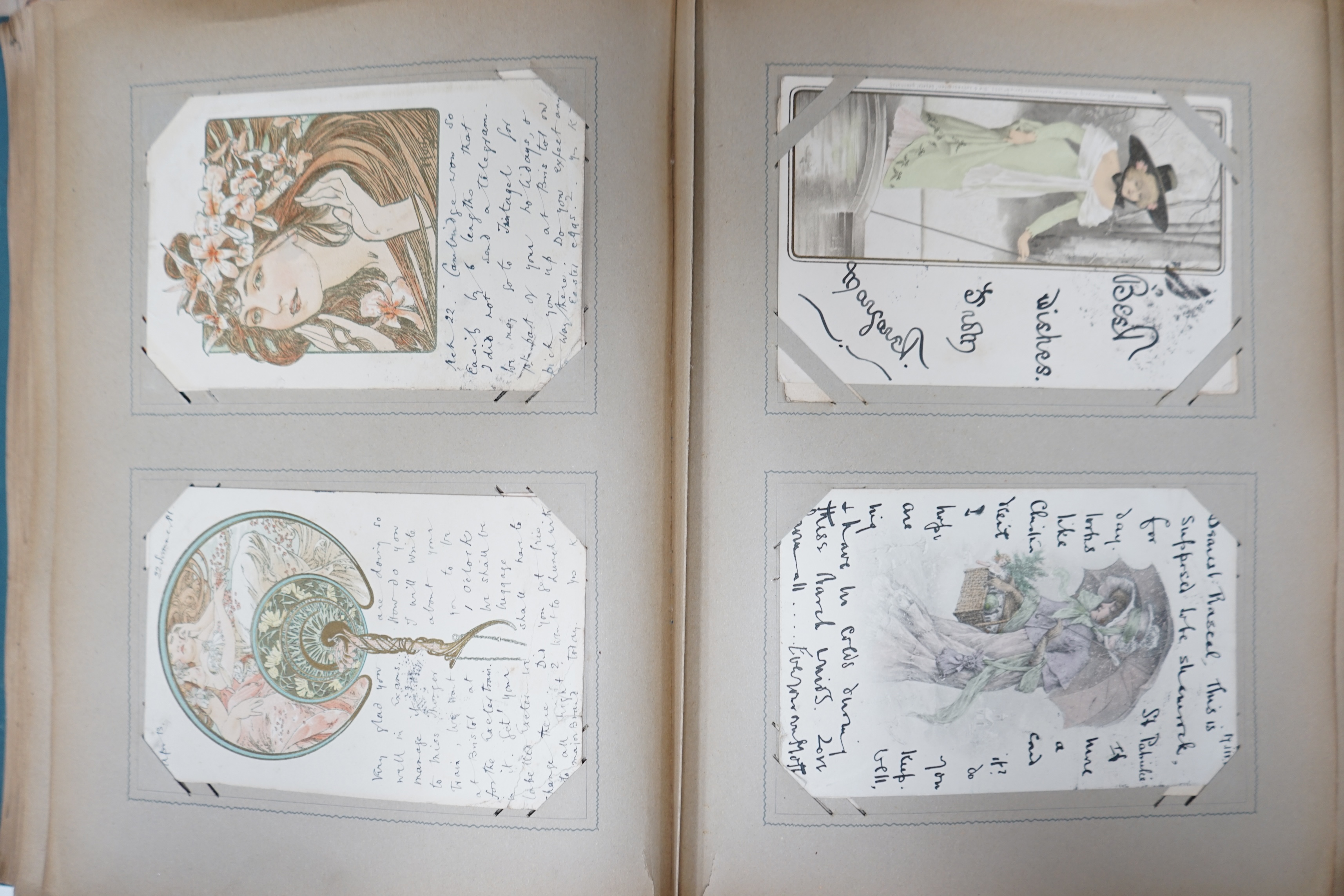 An Edwardian Royal commemorative photograph ‘nautical album’, mostly Royal Navy, leather bound, together with two early 20th century topographical, world and British postcard albums. Condition - good